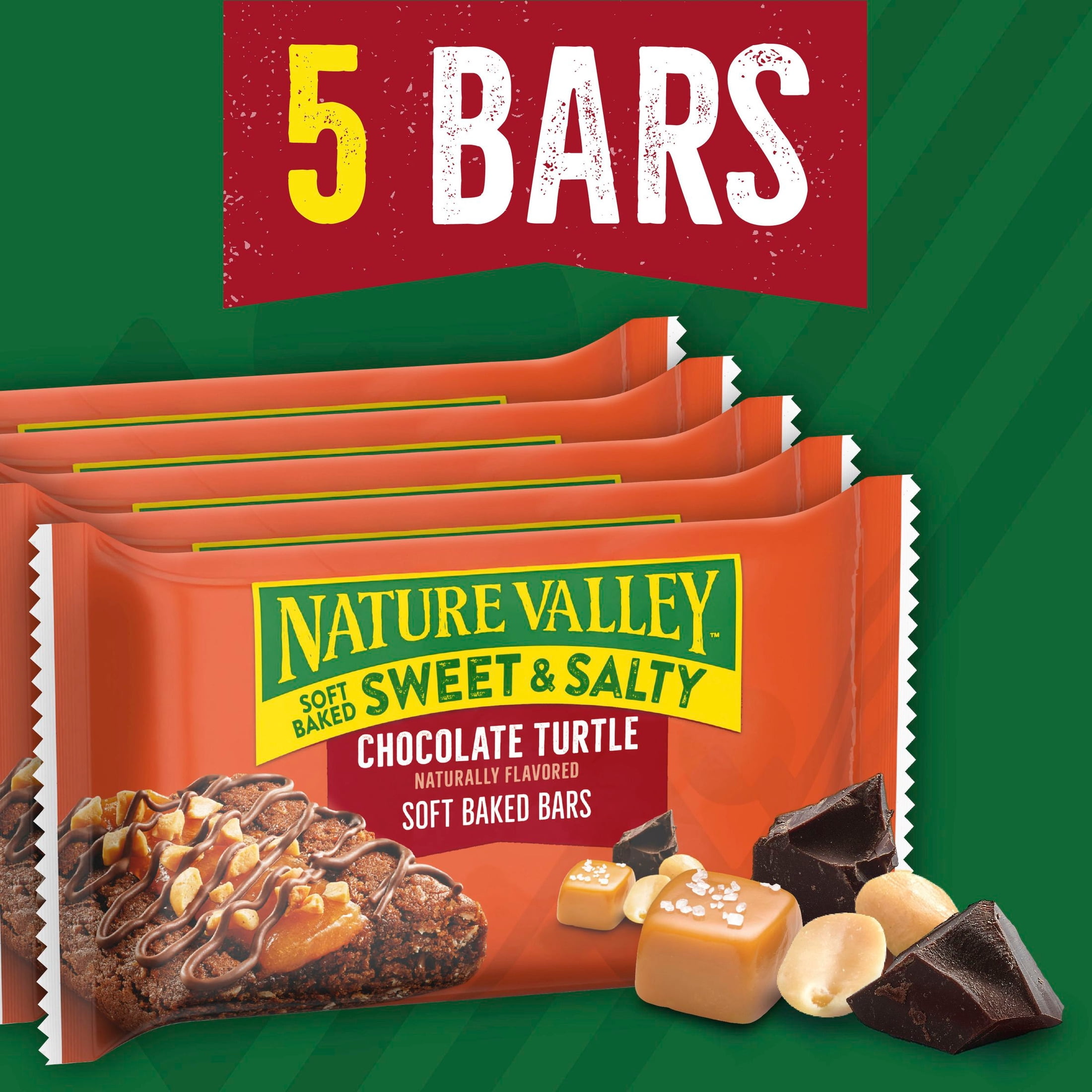 (8 pack) Nature Valley Soft Baked Sweet and Salty Bars, Chocolate Turtle, 5 Bars, 6.2 oz