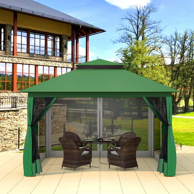 Texinpress 13 ft Tent Outdoor Pop up Gazebo Shelter with Mosquito Netting, Green -