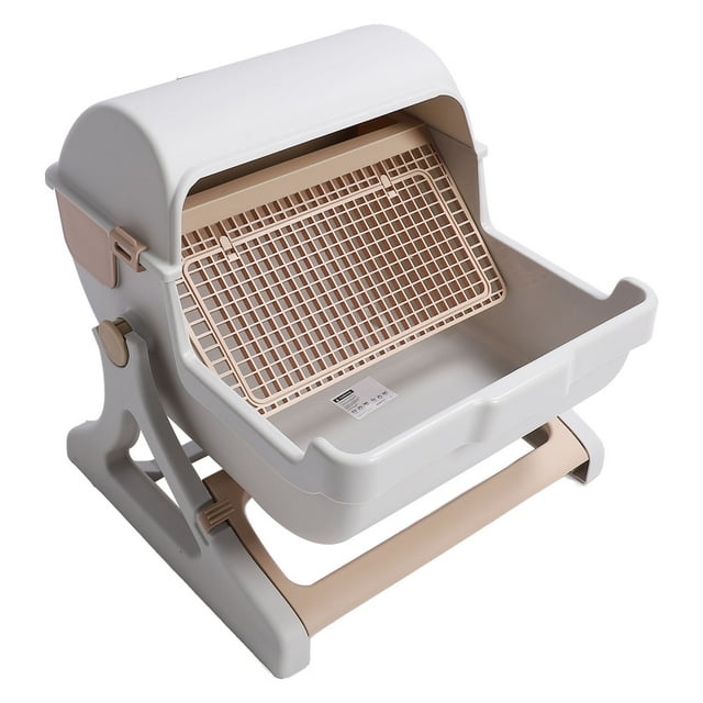 Large Kitty Litter Tray, Easy Assembly Anti Splash Odor Control Semi Automatic Cat Litter Box for Indoor Cats
