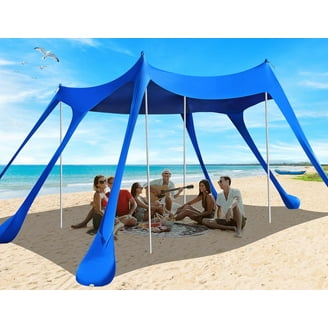 SUN NINJA 7x7.5 Outdoor Pop Up Beach Tent With Shovel, Pegs