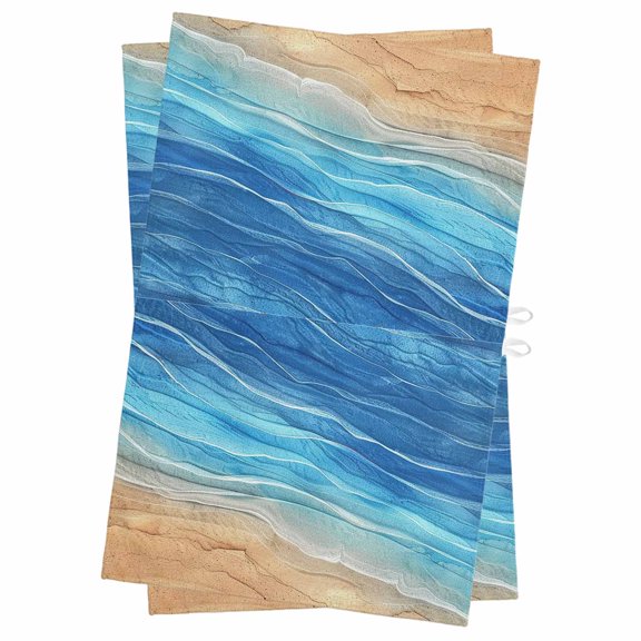 Blue Ombre Coastal Kitchen Towels Set of 2, Water Absorbent Dish Towel, Summer Nautical Beach Ocean Seaside Decorative Hand Towels - Quick Drying Cloth for Cooking Baking, 18x28 Inch