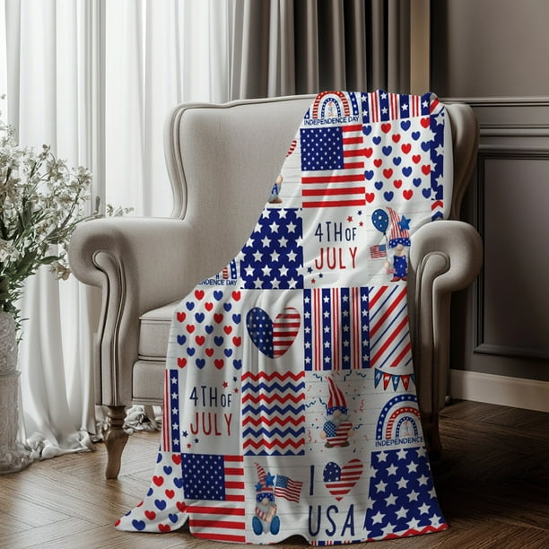 Decoraciones para el Día de los Caídos, decoraciones para el 4 de julio, manta para el Día de la Independencia, manta de franela para cama, manta ligera para sofá con temática del Día de la Bandera de