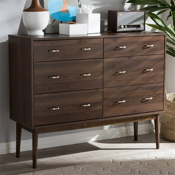 Baxton Studio Disa 6 Drawer Double Dresser in Walnut Brown