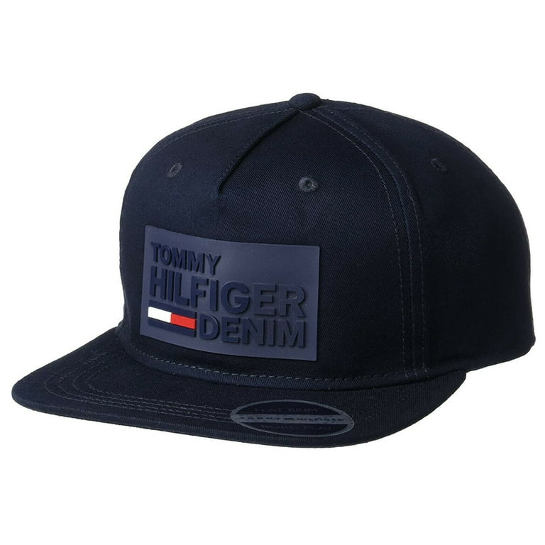 Tommy Hilfiger Men\'s THD Denim Front On Rubber Captain Cap Logo Branding Sky The Sports Baseball