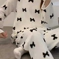 thumbnail image 4 of PNTUTB Women Warm Fleece Pajamas Sets Bow Print Crew Neck Pullover Loose Casual Long Sleeve Sleepwear Winter Clothes, 4 of 6