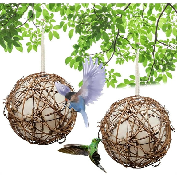 2 Pcs Bird Nesting Cage,Tutuviw 3" Globe Hummingbird Nesters Holder,Refillable Outdoor Bird Nesting Station for Wild Birds Wrens Finches,Natural Bird Nest Decor for Gardens Patios,Bird Lovers