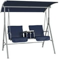 thumbnail image 2 of Outsunny 2 Person Porch Swing with Stand, Outdoor Swing with Canopy, Pivot Storage Table, 2 Cup Holders, Cushions for Patio, Backyard, Dark Blue, 2 of 9