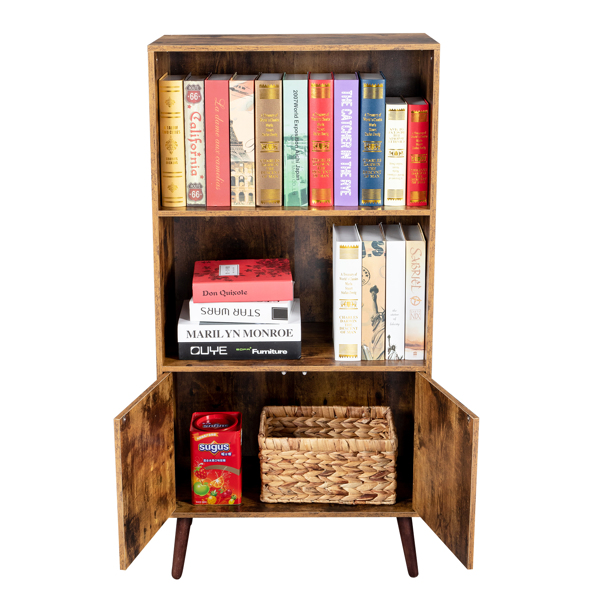 Bookcase, 2Tier Bookshelf with Doors, Storage for Books