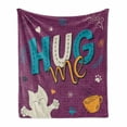 thumbnail image 1 of Hug Soft Flannel Fleece Throw Blanket, Happy Colorful Doodle of Cat Tea Cup Tiny Hearts and Hug Me Lettering, Cozy Plush for Indoor and Outdoor Use, 50" x 70", Multicolor, by Ambesonne, 1 of 6