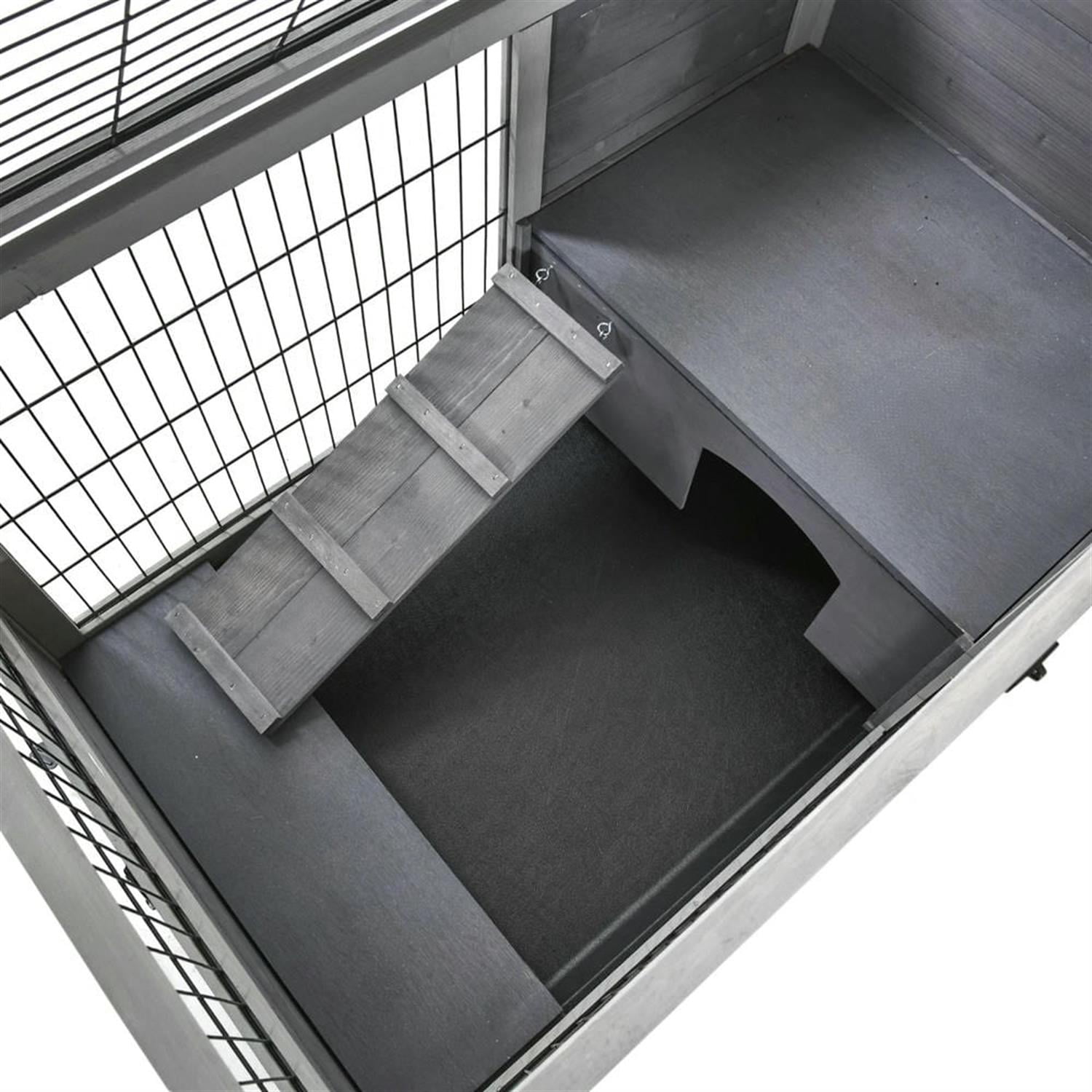 resenkos 35" Indoor Wooden Rabbit Hutch with Enclosed Run and Wheels, Outdoor Bunny Cage for Bunnies, Guinea Pigs, Gray