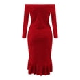 thumbnail image 4 of ClodeEU Women's Long Sleeve Sexy Sequin Off The Shoulder Dresses ,Ruffle Hem Bodycon Midi Dresses ,Party Wedding Guest Dress Red,Womens Plus XXXXXL, 4 of 4