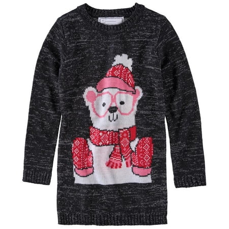 Derek Heart Girls 7-16 Polar Bear Glasses Sweater (Charcoal 7/8)