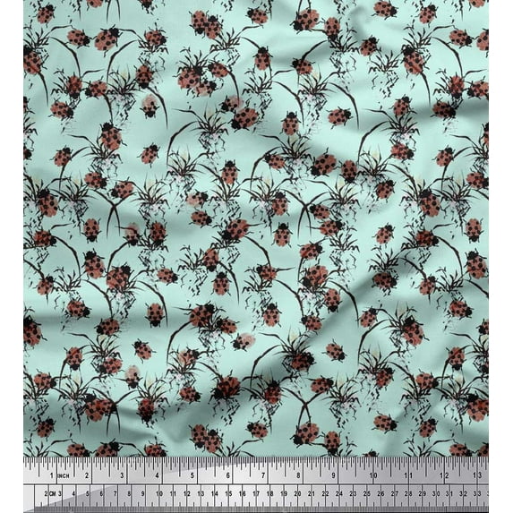 Soimoi Moss Georgette Fabric Brush Stroke & Insect Decor Fabric Printed Yard 42 Inch Wide