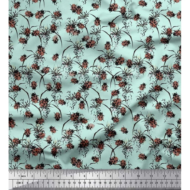 Soimoi Rayon Fabric Brush Stroke & Insect Print Fabric by The Yards 56 Inch Wide