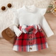 thumbnail image 2 of EnJoCho Kids Fall Outfit Toddler Girls Ruffles Long Sleeve Ribbed T Shirt Tops Plaid Prints Bow Tie Skirt Outfits Little Child Trendy Fall Winter Clothing Set, 2 of 9