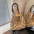 thumbnail image 2 of Straw Beach Bag for Women - Handmade Raffia Woven Tote Handbag, Summer Mesh Beach Purse for Vacation Holiday, 2 of 9