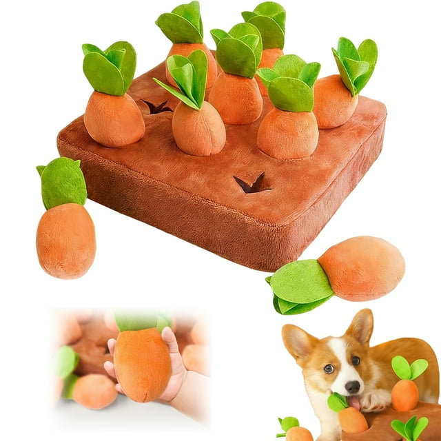 Dog Intelligence Toy Set,9 Pcs Carrot Sniffing Rug Interactive Plush Toy for Small Medium Large Dogs,Mental Stimulation Dog Toy,Pet Enrichment Activity,1 Set,Orange