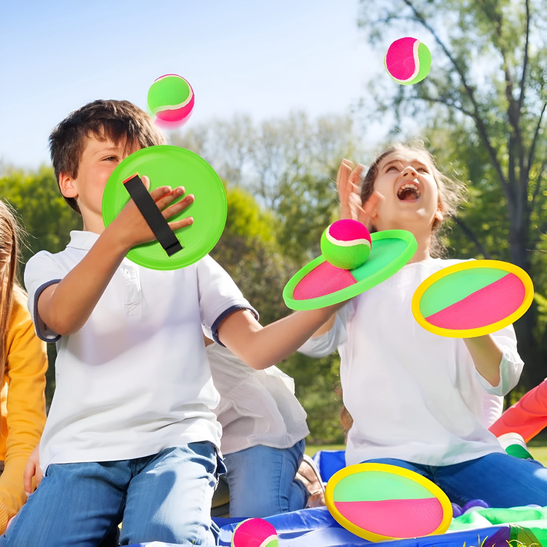 BESTSKY Toss and Catch Ball Set Catch Game Toys with 4 Paddles 6 Balls and 1 Storage Bag,Ball Sports Toys for Kids and Adults Family School Outdoor Games,Beach Playground Yard Games Supplies