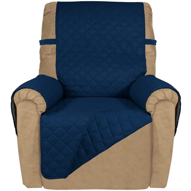 Housse de Sofa Inclinable Matelassée Réversible, Protège-Meubles Résistant à l'Eau, Housse de Canapé Lavable avec Sangles Élastiques pour Enfants, Chiens, Animaux (Fauteuil Inclinable, Bleu Marine/bleu Marine)