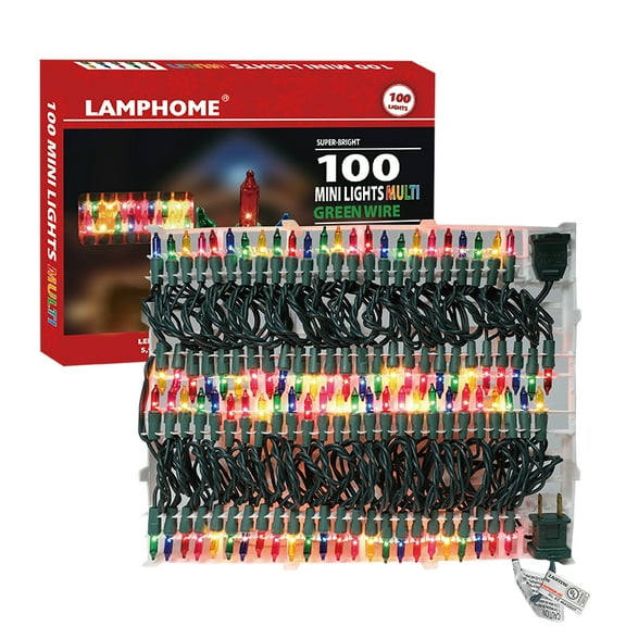 LAMPHOME 100 Multi Mini String Lights Set with Tray, White WireUL Certified - ldeal for Christmas Tree, Holiday Party, Garden, Patio & Wedding Decor