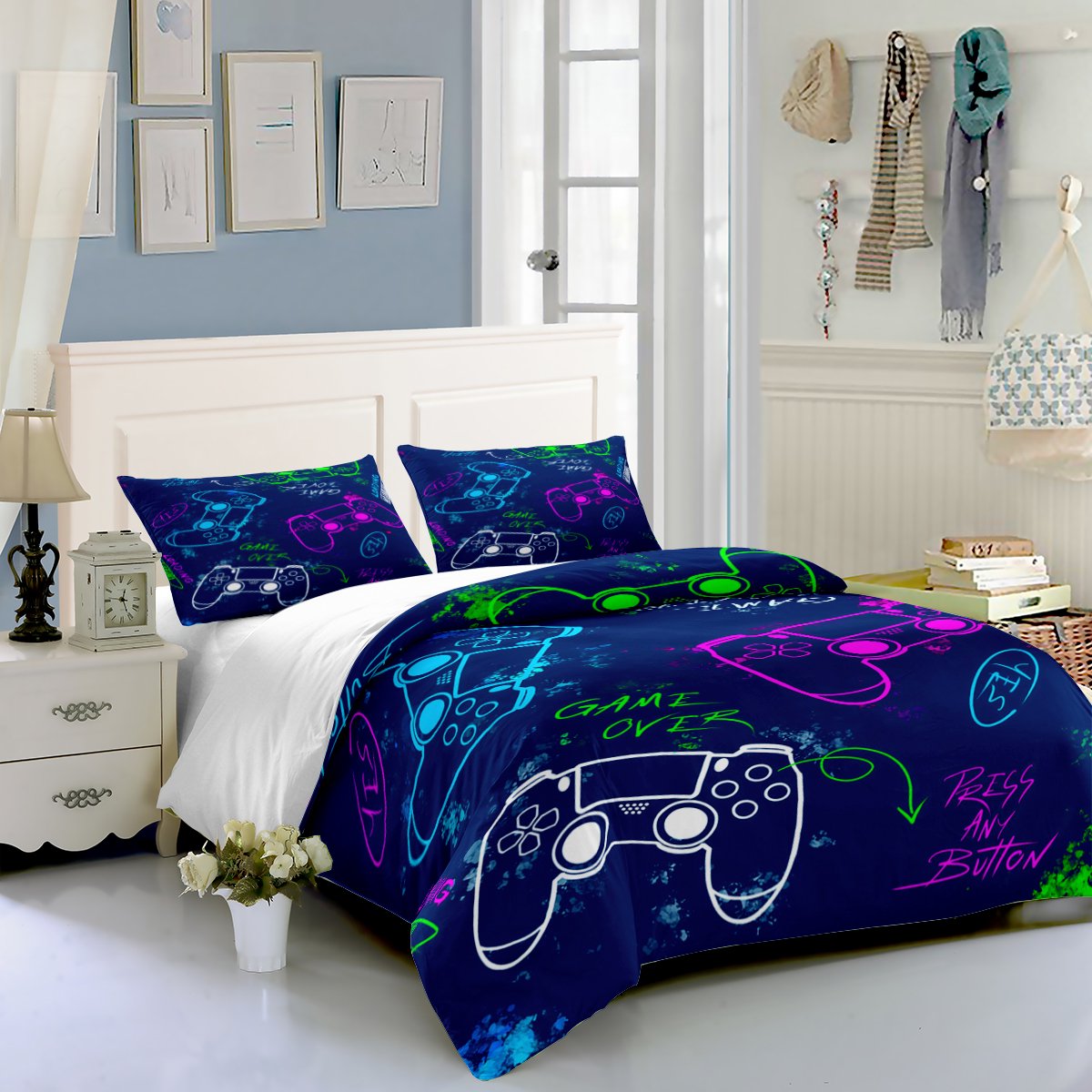 Gamer Bedding Sets for Boys, Gaming Duvet Cover Set Full Size,Boys