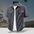 thumbnail image 2 of Men's Casual Button Down Short Sleeve Shirt Solid Color Lapel Pocket Outdoor Quick Dry Breathable Shirt Tops For Golf Hiking Vacation Travel Fashion Essential Gift | JASKFLY,Dark Gray XL, 2 of 6