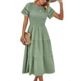 thumbnail image 3 of Women'S Spring Summer Solid Color Elegant Dresses Crewneck Cut Out Maxi Dress Fruit Green L, 3 of 9