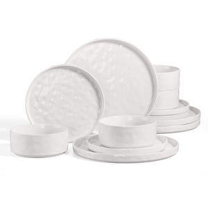 Vesteel 12-Piece Stoneware Dinnerware Set for 4, Speckled White