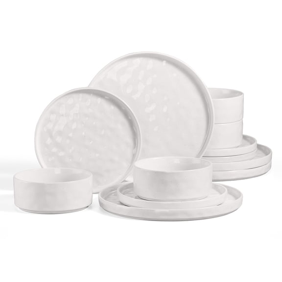 Vesteel Dinnerware Sets, 12-Piece Stoneware Plates and Bowls Set, Dishes Set for 4, Elegant Ceramic Dinnerware for Home Restaurant - Speckled White