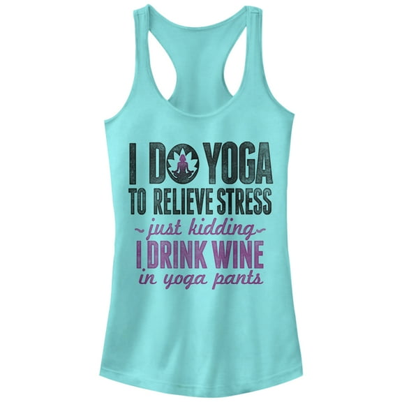 Junior's CHIN UP Drink Wine in Yoga Pants  Racerback Tank Top Cancun Medium