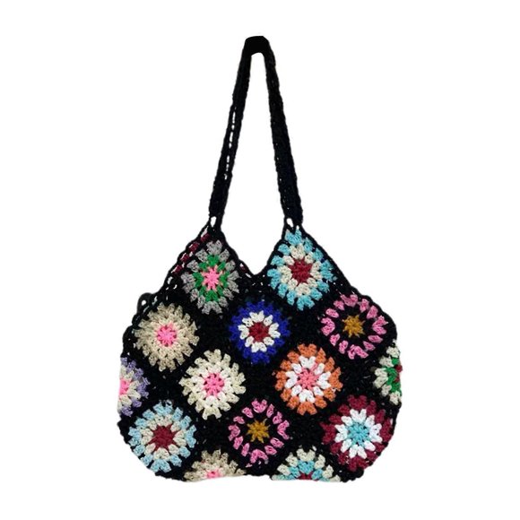 Farfi Women Tote Bag Floral Crochet Large Capacity Handmade Vintage Multicolor Hollow Out Handbag For Travel
