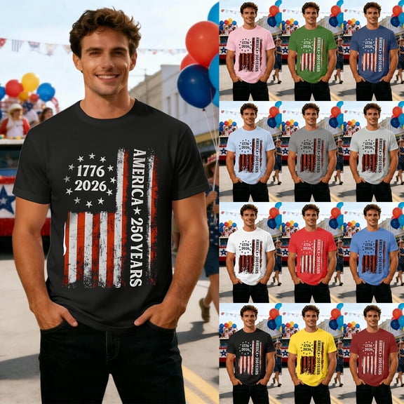 Heydday Men's 250th Anniversary USA Shirt - 1776-2026 Semiquincentennial American T-Shirt Patriotic Crewneck Short Sleeve Tee for 4th of July(Black/S)