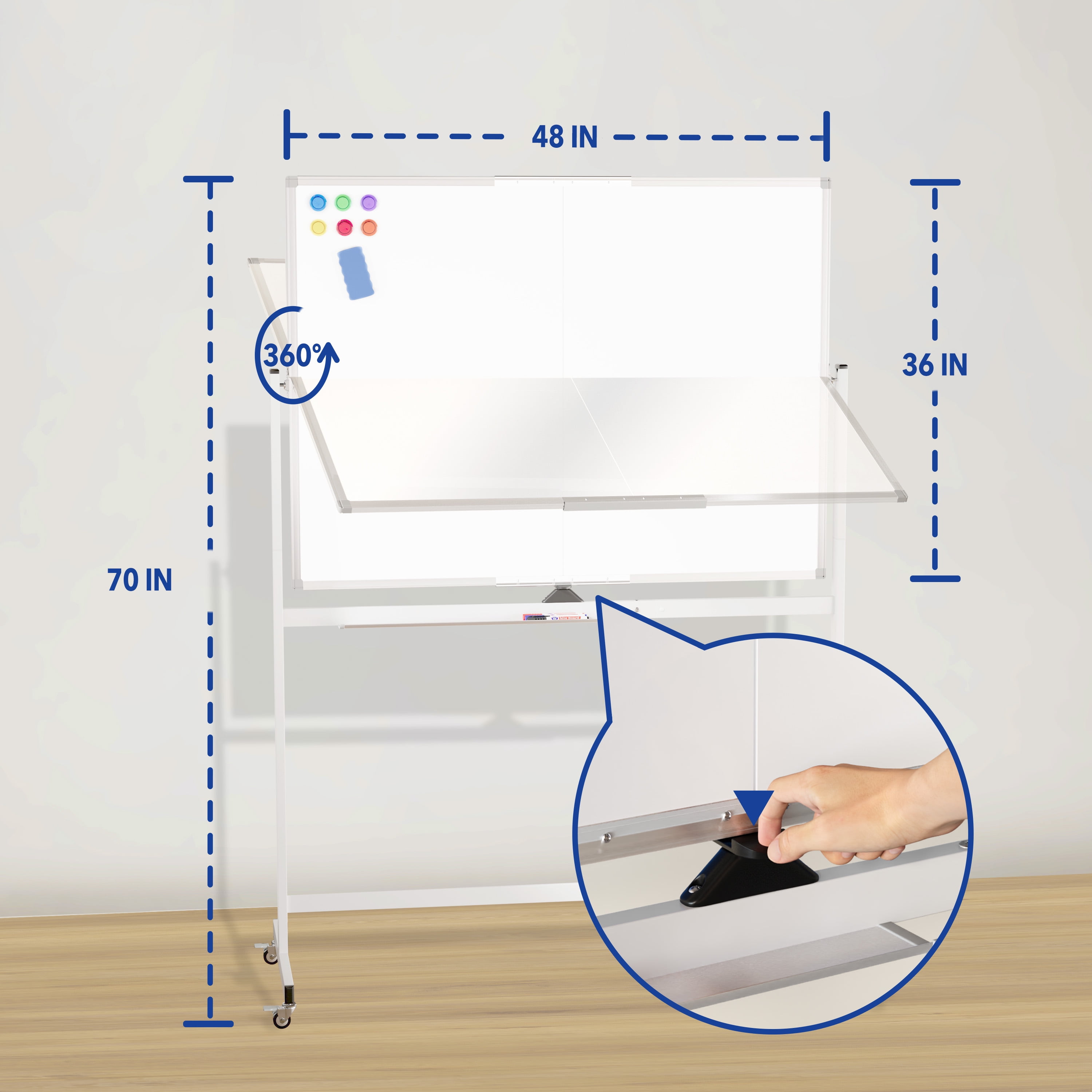 Tooloton Large Rolling Whiteboard on Wheels, 48 x 36 Inches with Stand, 4' x 3' Magnetic Dry Erase Board Easel