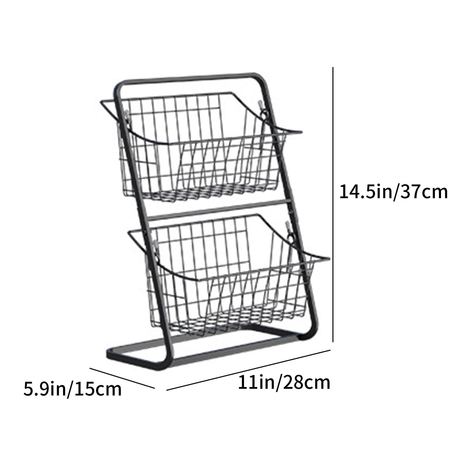 Miogawg 2-Tier Metal Market Basket, Sturdy Stacked Countertop Storage, Black Wire Frame Design, Fruit Basket, Bread Basket Vegetable Holder Storage Stand