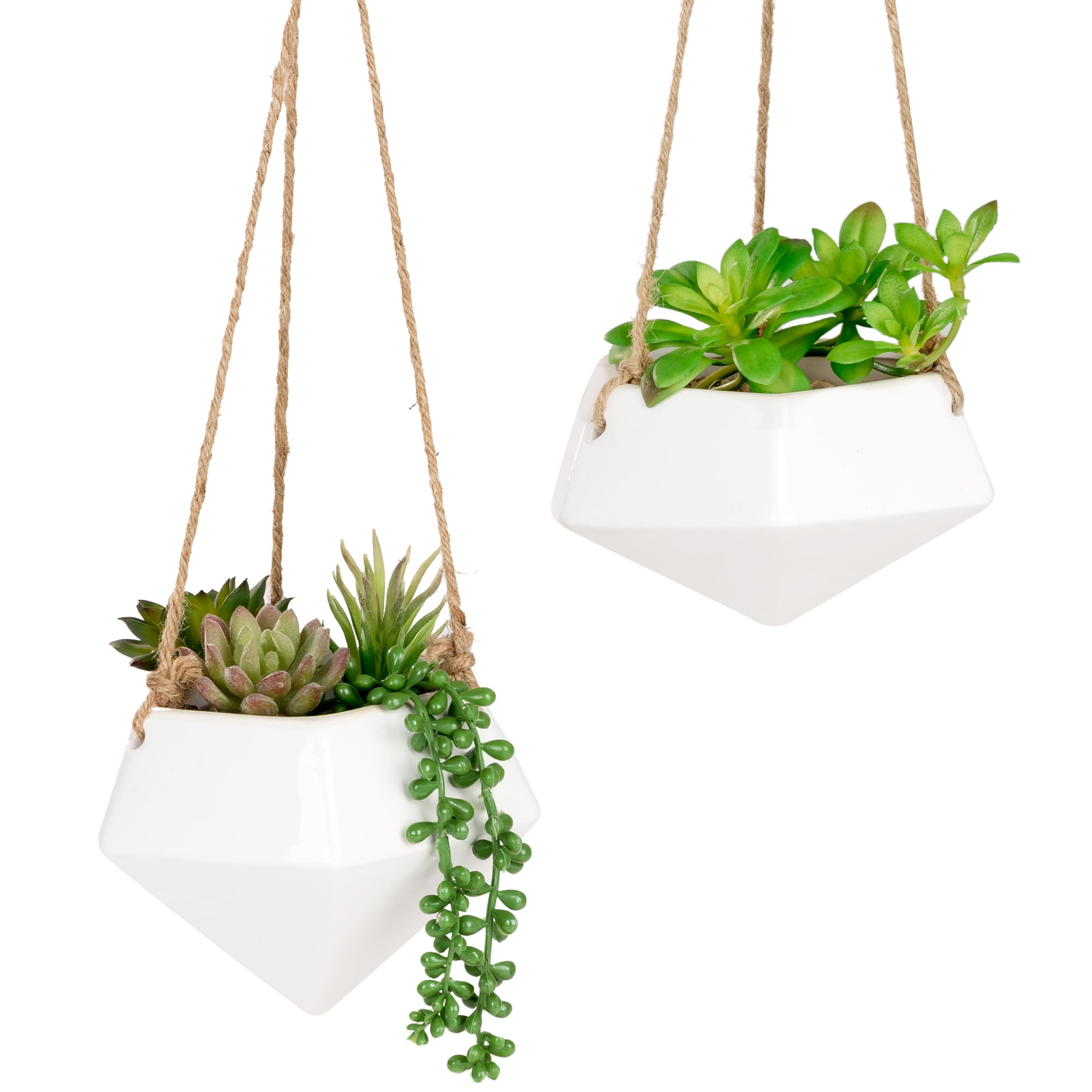 TRAILKICKER White Hanging Planters, Ceramic Hanging Plant Pot for