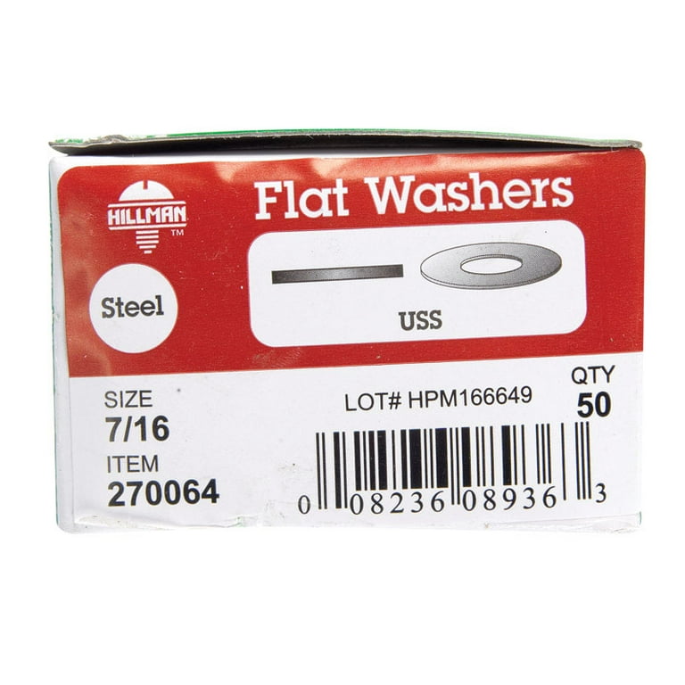 Hillman Zinc-Plated Steel 7/16 in. USS Flat Washer 50 pk Hillman Zinc-Plated Steel 7/16 in. USS Flat Washer 50 pk