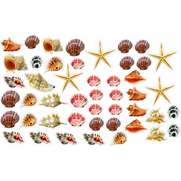 Wall  Small Seashells and Starfish Colorful Removable and Repositionable (47pcs) Love Ocean Inspired Motivational Cute Wall Vinyl Art Wall  Decal