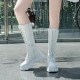 thumbnail image 6 of Boots for Women Clearance,Womens Shoes Solid Color Bandage High Heel Casual Warm Winter Knee High Boots, 6 of 6