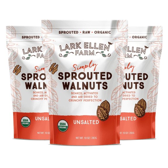 Lark Ellen Farm Unsalted Walnuts, Raw Sprouted Healthy Snack, Keto, Certified USDA Organic, Gluten-Free, Vegan, Individual Whole Nuts (10 Oz, 3 Pack)