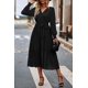 thumbnail image 3 of Vestido PRETTYGARDEN Floral Boho Cruzado Cuello en V Manga Larga Talla L - Negro, 3 of 6