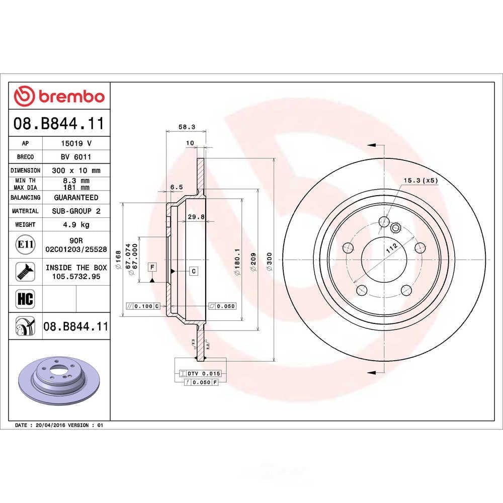 Brembo 08.B844.11 PRIME Disc Brake Rotor