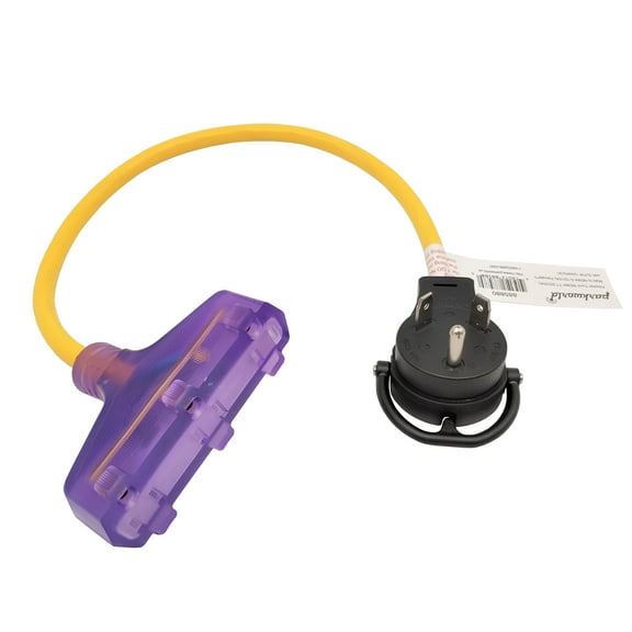 Parkworld 885880 RV 30A to (3) 15A Power Adapter Cord 125V, TT-30P male with handle to (3) 5-15R female with lighted, 2FT