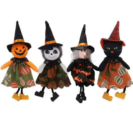 

BOSTEY 4PCS Halloween Pumpkin Witch Doll Witch Doll Horror Doll Pendant Cat Bat Horror Doll Pendant