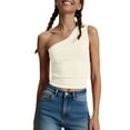 thumbnail image 2 of Timegard Crop Tops for Women 1 Shoulder Slim Ruched Stretch Tee Shirts Summer Casual Going out Tops, 2 of 4