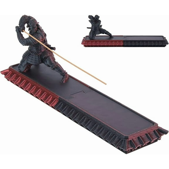 Incense Holder Samurai Incense Burner Medium Violet Red Incenses Holder with Storage Box Ash Catcher Warrior Incenses Burner for Aromatherapy Meditation Room Decor
