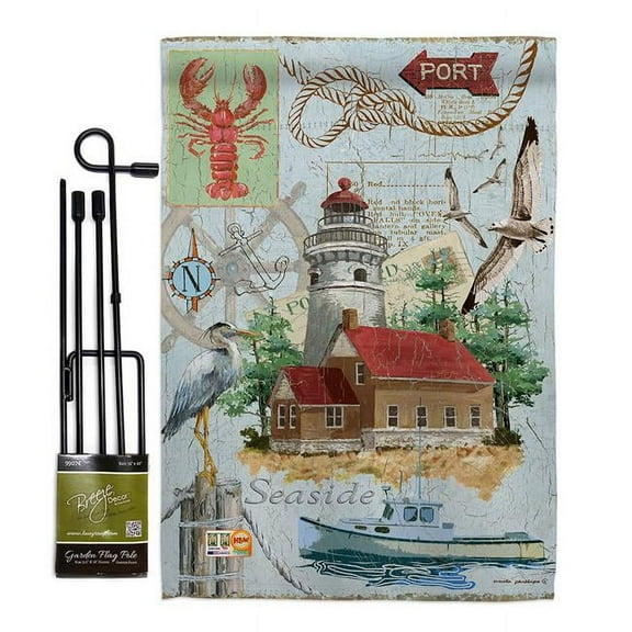 Breeze Decor BD-NA-GS-107053-IP-BO-D-US18-SB 13 x 18.5 in. Seaside Lighthouse Coastal Nautical Impressions Decorative Vertical Double Sided Garden Flag Set with Banner Pole