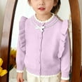 thumbnail image 6 of QQAMB Girls Cardigan Sweater Button Down Crewneck Cute Ruffle Long Sleeve with Pockets Solid Color Knit Tops, 6 of 8