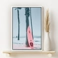 thumbnail image 2 of PixonSign Framed Canvas Print Wall Art Pink Surfboard on The Beach Coastal Ocean Photography Realism Bohemian Scenic Colorful Multicolor Pastel for Living Room, Bedroom, Office - 24"x36" White, 2 of 5
