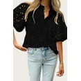 thumbnail image 4 of PRETTYGARDEN Women's Summer Tops Dressy Casual Short Lantern Sleeve V Neck Buttons Hollow Out Lace Embroidered Blouses Shirts, 4 of 10