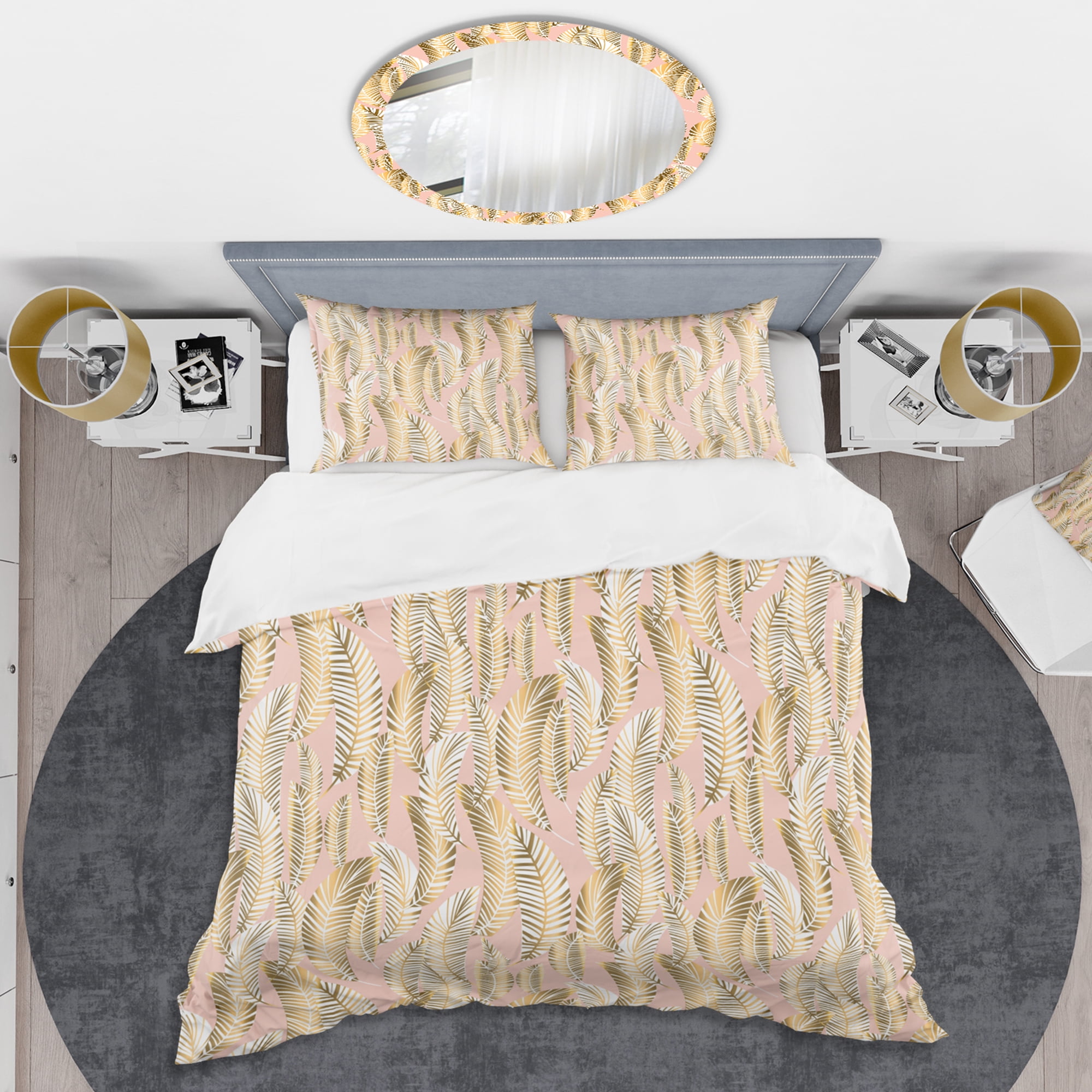Designart 'Golden Palm Leaves I' Mid-Century Modern Duvet Cover Set